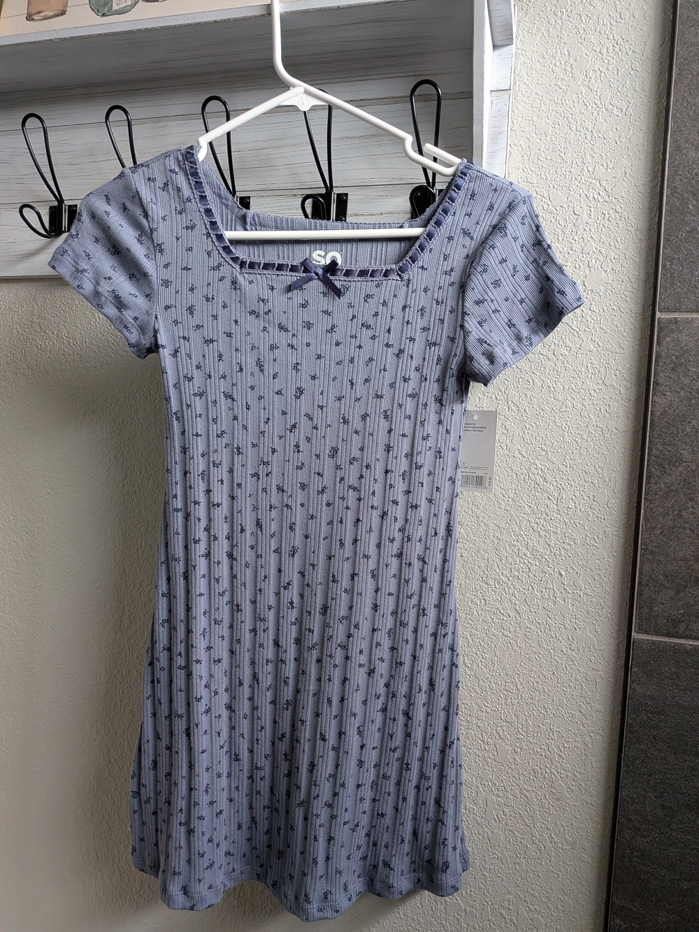 Kohl's Light Blue Ribbed Knit Floral Dress with Bow